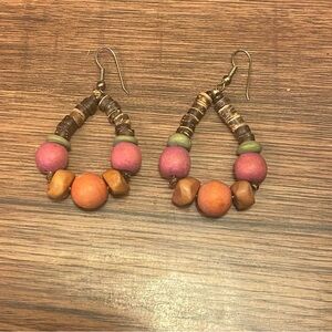 RETRO Handcrafted Pink and Brown Beaded Earrings